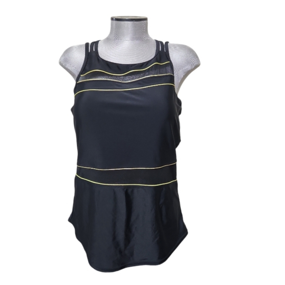 St John's Bay Black Strappy Mesh Tankini Top 16